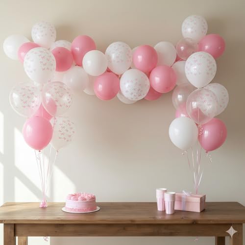 HILAVO Pink Bow Balloons, 12 Inch Pastel Light Pink Transparent White Bow Print Coquette Balloon for Girls Women Birthday Bachelorette Party Bridal Baby Shower Wedding Anniversary Decorations Supplies - Image 4
