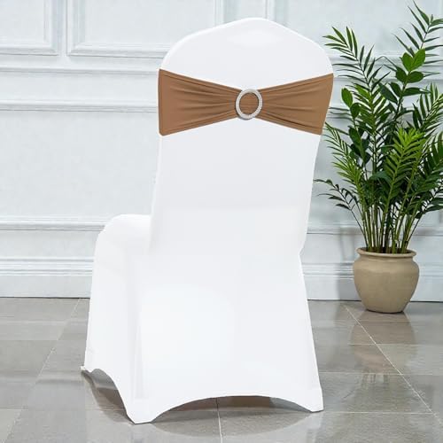 MDS Pack of 25 Spandex Chair Sashes for Wedding Party & Event – Mocha - Image 5