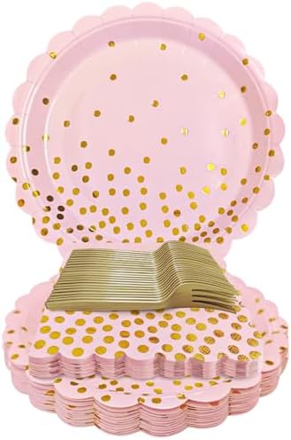Pink and Gold Paper Plates and Napkins Fork Party Supplies by WYQJHKV