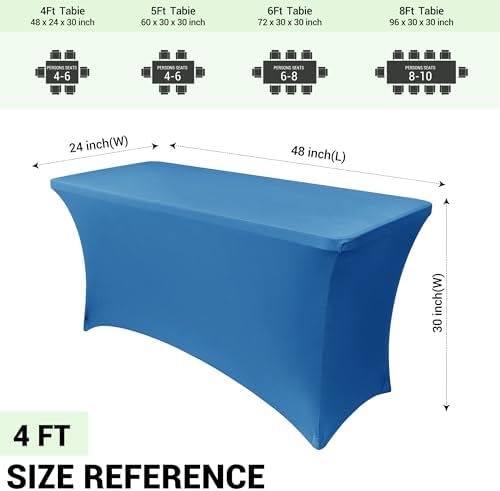 Obstal 4ft Stretch Spandex Table Cover for Folding Tables, 2 Pack, Aqua - Image 4