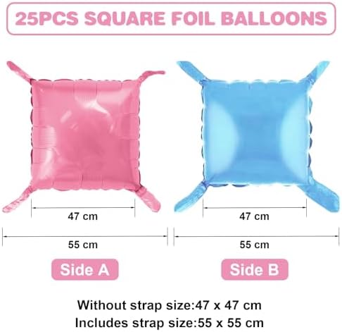 Pink Blue Square Foil Balloon Wall,25Pcs Double Sided Foil Balloons - Image 2