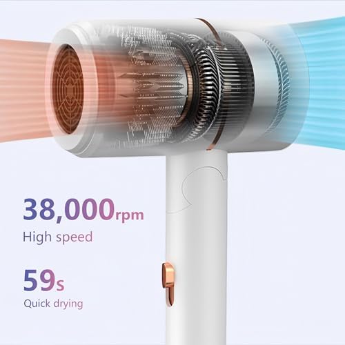 Foldable Ionic Hair Dryer with Diffuser, 800W Fast Drying Blow Dryer, 38000 RPM, Lightweight, Pink Blue, for Home & Travel (White) - Image 3