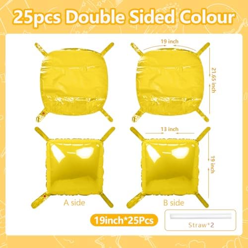 NISOCY 25PCS Yellow Square Foil Balloons Wall Backdrop - Image 2