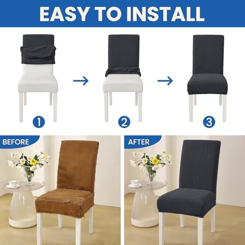 Stretch Chair Covers for Dining Chairs Set of 2, Charcoal Gray - Image 6