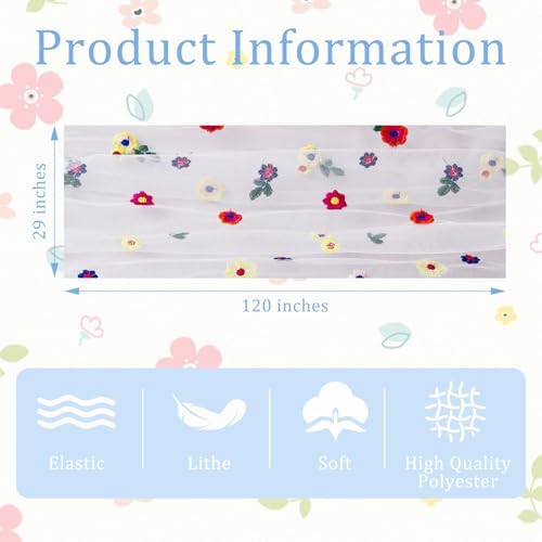 BINBE 6pcs Daisy Spring Table Runner Embroidery Gauze 10FT Florals Seasonal Tulle Holiday Birthday Kitchen Dining Table Decor for Home Party Blue - Image 4