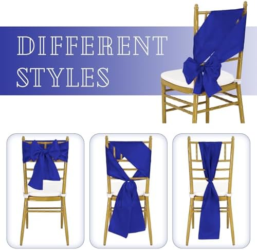 fani 120 PCS Satin Chair Sashes, 7x78 Inch, Royal Blue - Image 4