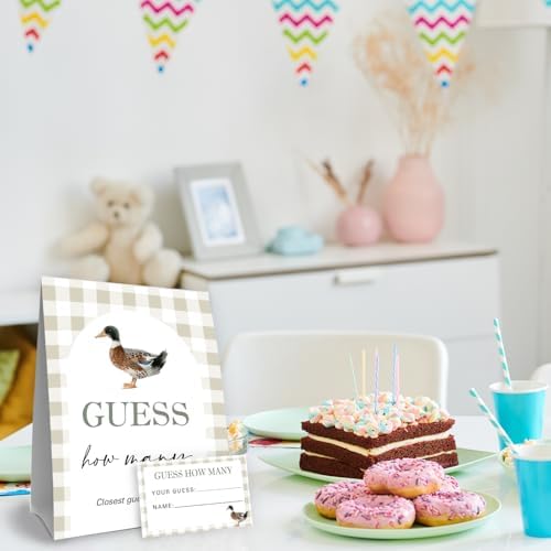 Mallard Duck Baby Shower Decorations,Duck Guess How Many Baby Shower Game,One Lucky Duck Birthday Party Decorations Game & Activities 50 Cards and Sign - Image 4
