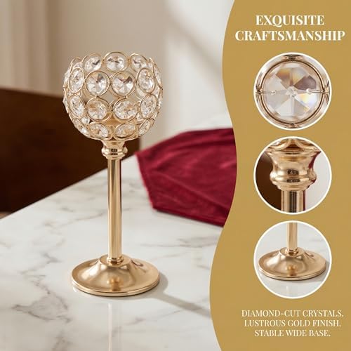 Crystal Candle Holders 4 Set of 12 - Gold Vintage Hollow Ball Candle Stand for Table Centerpiece, Crystal Metal Tealight Candlestick for Wedding, Dining Room Decor - Image 3