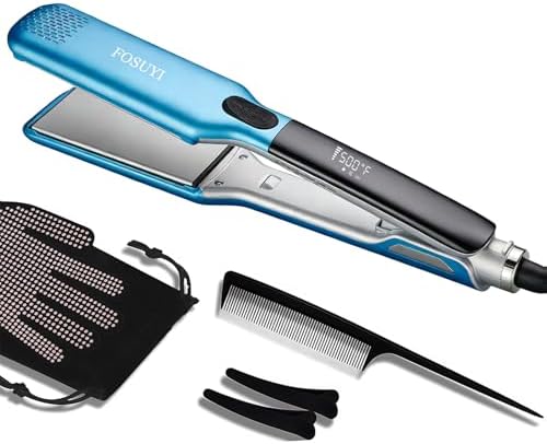 Professional Hair Straightener,500 Fahrenheit Degree High Temp Flat Iron,2 Inch Ceramic Wide Plate,2 in 1 Straightener and Curler,Negative Ion Anti-Frizz Styling Tool for Smooth and Shiny Hair by FOSUYI