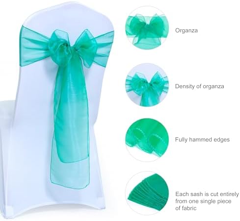 MDS Pack of 50 Organza Chair Sashes for Wedding & Event Décor – Green - Image 6