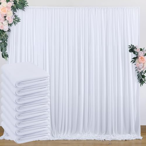 40 ft x 8 ft White Backdrop Curtain Drapes for Wedding Parties, 8 Panels 5 ft x 8 ft Wrinkle Free Polyester Photo Backdrop Drapes for Birthday Party Baby Shower Backdrop Stand by Outpain