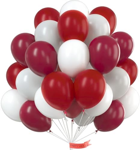 PartyWoo Burgundy White and Gray Balloons 66pcs 12 Inch Burgundy Balloons by PartyWoo