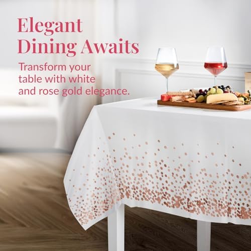 Prestee Rose Gold Plastic Table Cloth Disposable, 4 Pack - 54x108 Inch Rectangle Tablecloths for Wedding and Party - Heavy-Duty, Waterproof Table Covers - Pink and Gold, for Birthday or Fine Dining - Image 2