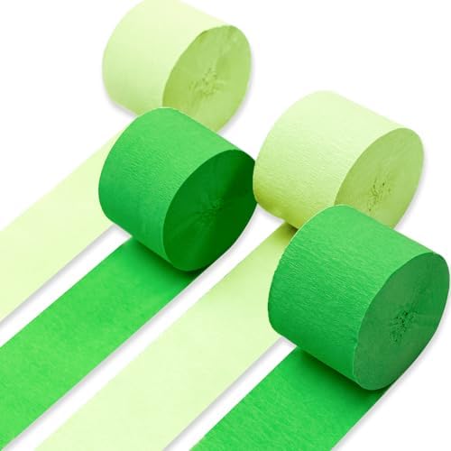 PartyWoo Crepe Paper Streamers 4 Rolls 328ft, Pack of Crepe Paper Light Green and Grass Green Streamers Party Decorations, Crepe Paper for Birthday Decorations, Party Decorations (1.8 In x 82 Ft/Roll) by PartyWoo