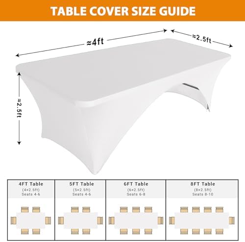 Eurmax USA 2-Pack Spandex Table Cover 5 ft. Fitted 30+ Colors Polyester Tablecloth Stretch Spandex Table Cover-Table Toppers,5 FT Table Cover Open Back（White） - Image 5