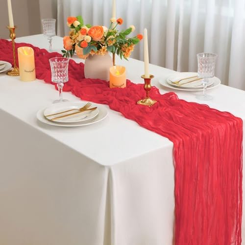 Snowkingdom Red Cheesecloth Table Runner 120 Inch Sheer Gauze Wedding Decor - Image 5