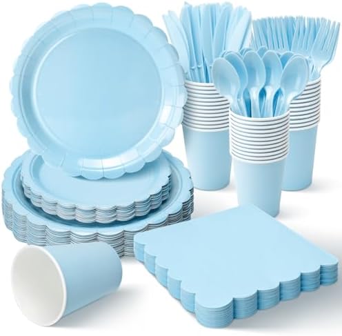 Vyntra 175 Pcs Light Blue Paper Plates and Napkins Party Supplies by PartyTablewareSupplies