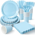 Vyntra 175 Pcs Light Blue Paper Plates and Napkins Party Supplies by PartyTablewareSupplies