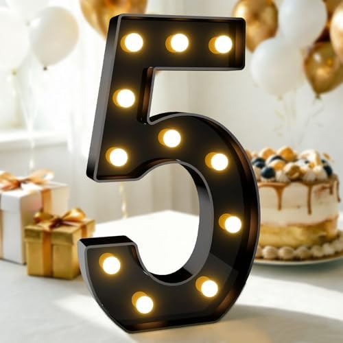 Pooqla 5th Birthday Decorations for Boys, Large Black Light Up Numbers by Pooqla