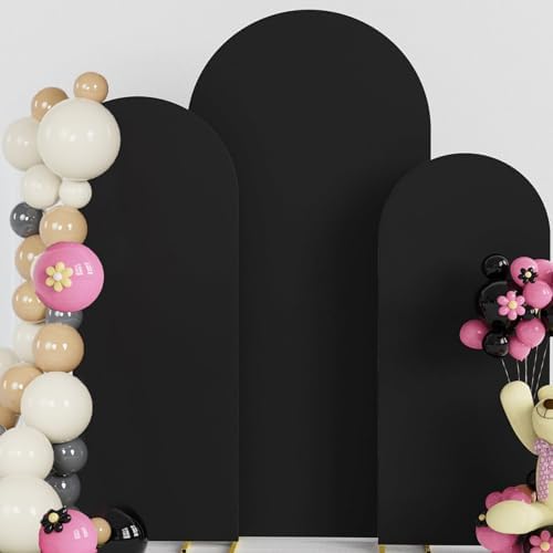 Set of 3 Black Spandex Arch Backdrop Cover, Wedding Arch Cover 6FT, 6.6FT, 7.2FT for Round Top Chiara Backdrop Stand Covers for Wedding Birthday Party Decoration by Htper