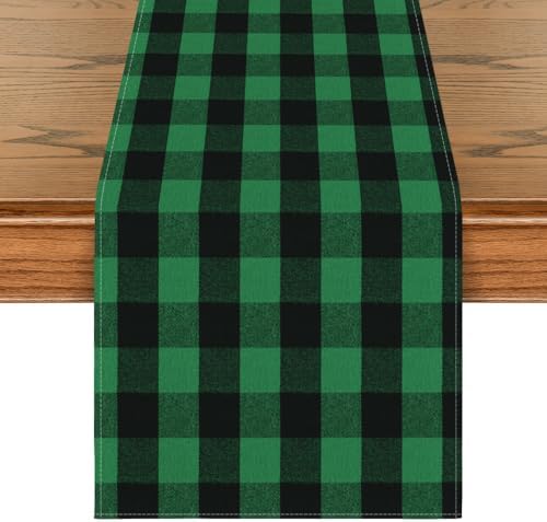 Artoid Mode Green and Black Buffalo Check Summer Table Runner 13x72 Inch by ArtoidMode