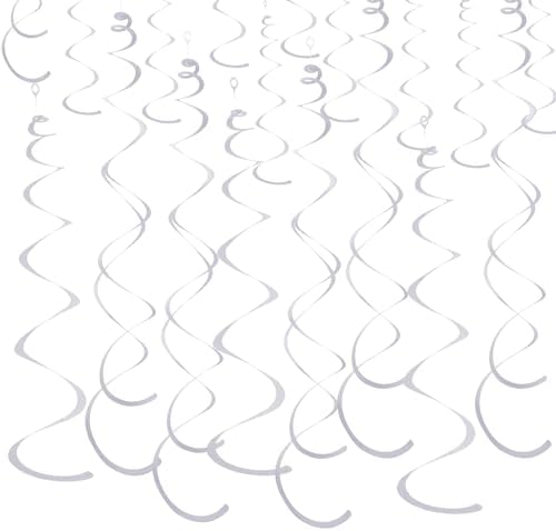 Sliver Ceiling Swirl Foil Decorations Hanging Plastic Streamer Themed Swirl Party for Graduation Celebration, Pack of 28 by Yymobt