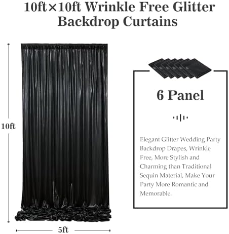 Outpain Thick 30 ft x 10 ft Black Sequin Backdrop Curtain for Parties, Wrinkle Free Glitter Photo Backdrop Drapes 6 Panels 5x10ft Black Back Drop Cloth for Wedding Christmas Photography Background - Image 6