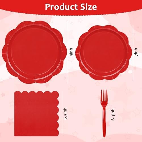 96 Pcs Red Paper Plates and Napkins Set Party Supplies Serve for 50 Guest - Image 2