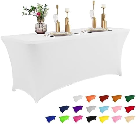IVAPUPU 8FT Spring Table Cloth for Rectangular Spandex White Table Cover by IVAPUPU