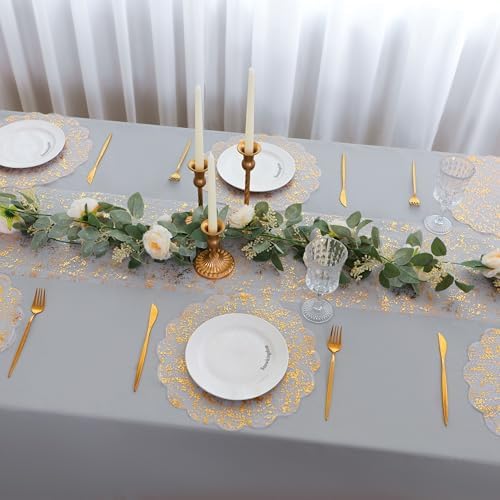50 Pcs Gold Placemats Scalloped Round 13" Disposable Metallic Foil Charger - Image 6