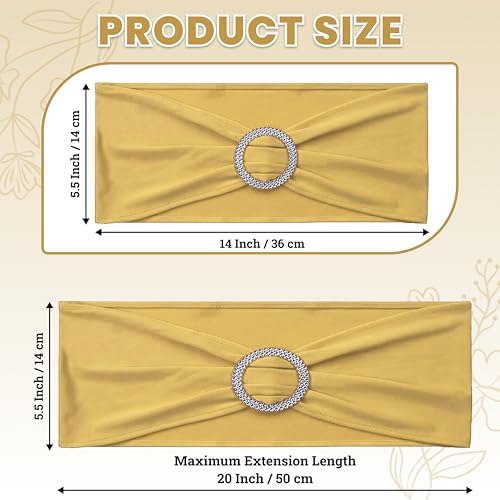 MDS Pack of 25 Spandex Chair Sashes for Wedding Party & Event – Gold - Image 2