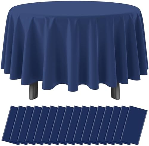 16 Pack Navy Blue Plastic Tablecloth for Round Tables, Premium Decorative Navy Blue Disposable Table Cloths for Parties, Navy Round Party Table Cover for Birthday Wedding Banquet Event, 84 Inch by RAGNHILD