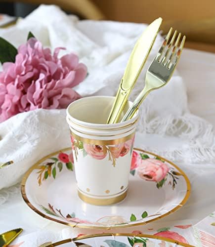 Luxury Floral Paper Plates and Napkins Party Supplies - Serves 16 - Pink and Gold Flower Decoration for Floral Baby Shower Bridal Shower Tea Party Birthday - Image 5