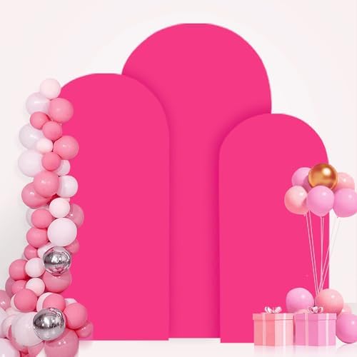 FANPROMS Spandex Arch Cover Set of 3 Hot Pink 4 5 6FT Fuchsia Arch Backdrop Cover Stretchy Arch Stand Cover Small Round Top Backdrop Cover Double Sided Arch Covers for Party Wedding Banquet - Image 4