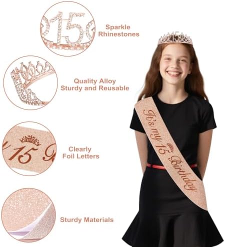 Juesly 15th Birthday Decorations for Girls, 50pcs 15 Year Old Party Set - Image 4
