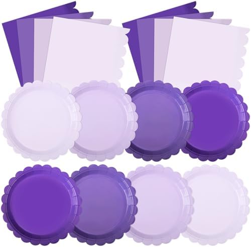 120 Pcs Purple Plates and Napkins 7In Scalloped Plates Napkins Set by Tiangrid