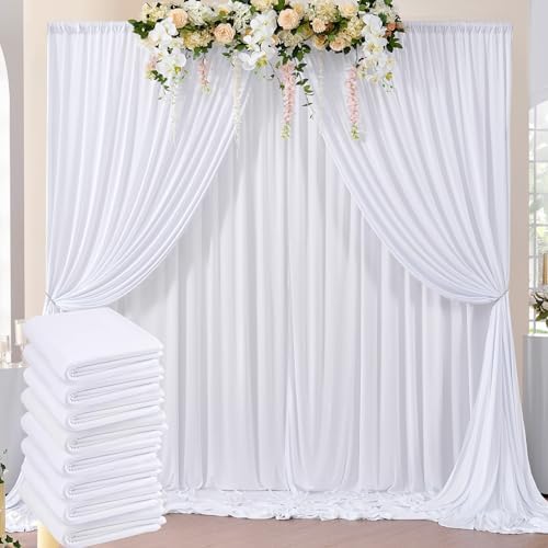 40ftx8ft Wrinkle Free White Backdrop Curtains for Parties, 8 Panels 5x8ft Thick Polyester Backdrop Drapse for Weddings Birthday Photography Background Curtains by ENJOYYOURPARTY