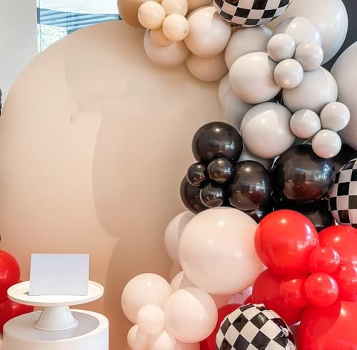 153Pcs Race Car Balloon Garland Arch Kit - Red and Black White Checkered Balloon Arch Kit 18 10 5 Inch Different Size Balloons for Racing Car Two Fast 2nd Theme Birthday Party Decorations - Image 7