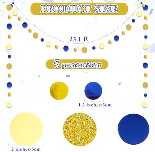 Outus 10 Pieces Blue,Gold Round Dots Garland Party Hanging Decor - Image 2