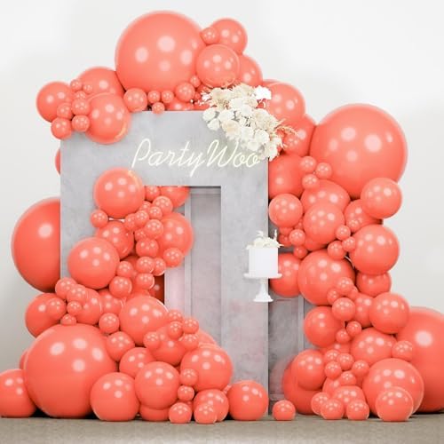 PartyWoo Coral Balloons 140pcs Pink Light Red Coral Color Different Sizes by PartyWoo