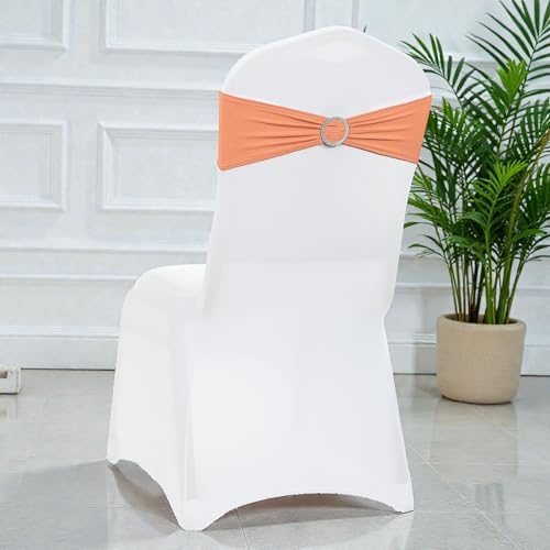 MDS Pack of 25 Spandex Chair Sashes for Wedding Party & Event – Peach - Image 5