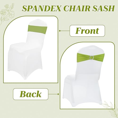 MDS Pack of 75 Spandex Chair Sashes for Wedding Party & Event – Apple Green - Image 4