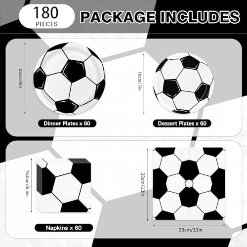180Pcs Soccer Party Supplies Paper Plates and Napkins Serve 60 - Image 2