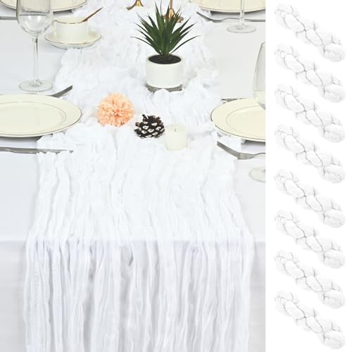 8 Pack White Cheesecloth Table Runner 17x108 inch Boho Gauze Cheese Cloth Table Runners for Wedding Party Baby Bridal Shower Home Decor by Unknown