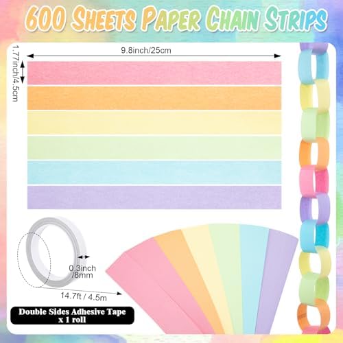 TaoBary Pastel Party Decorations 600 Sheet Paper Chain, Pastels, Same Size - Image 6