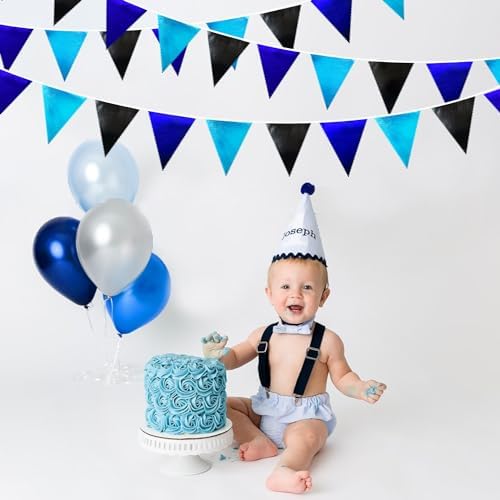 Black Blue Party Decorations Metallic Fabric Triangle Pennant Banner Flag Bunting Garland for Video Game Nautical Birthday Graduations Retirement Wedding Bachelorette Outdoor Holiday Party Supplies - Image 7