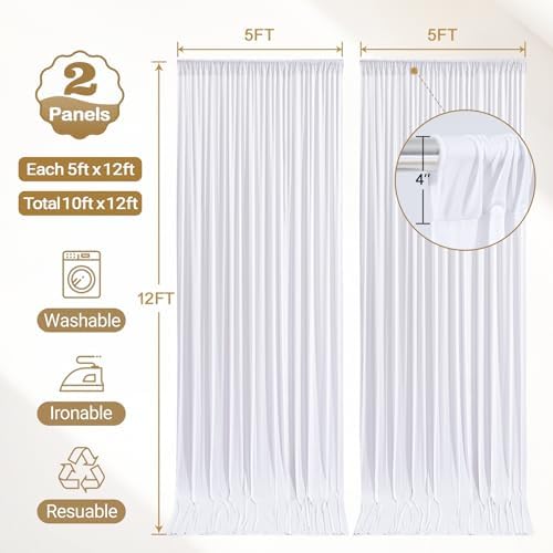 10x12ft White Backdrop Curtain Panels for Parties - Wrinkle Free Polyester Photo Curtain Backdrop Wedding Back Drop Fabric Drapes for Party Decorations Background for Photography - Image 6