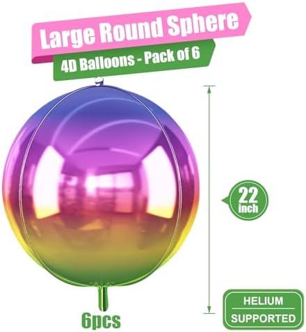 Gradient Rainbow Round Foil Balloons Birthday Prom Decor 22 Inch 6 Pcs - Image 2