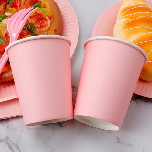 210pcs Pink Plates And Cups Disposable Tableware Party Supplies -Plastic Silverware, Paper Cups And Plates Serves 30 (Pink) - Image 5