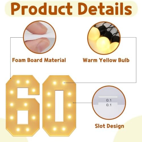 imprsv 60 Marquee Numbers, 4FT Light Up Numbers for 60th Birthday Decor - Image 4